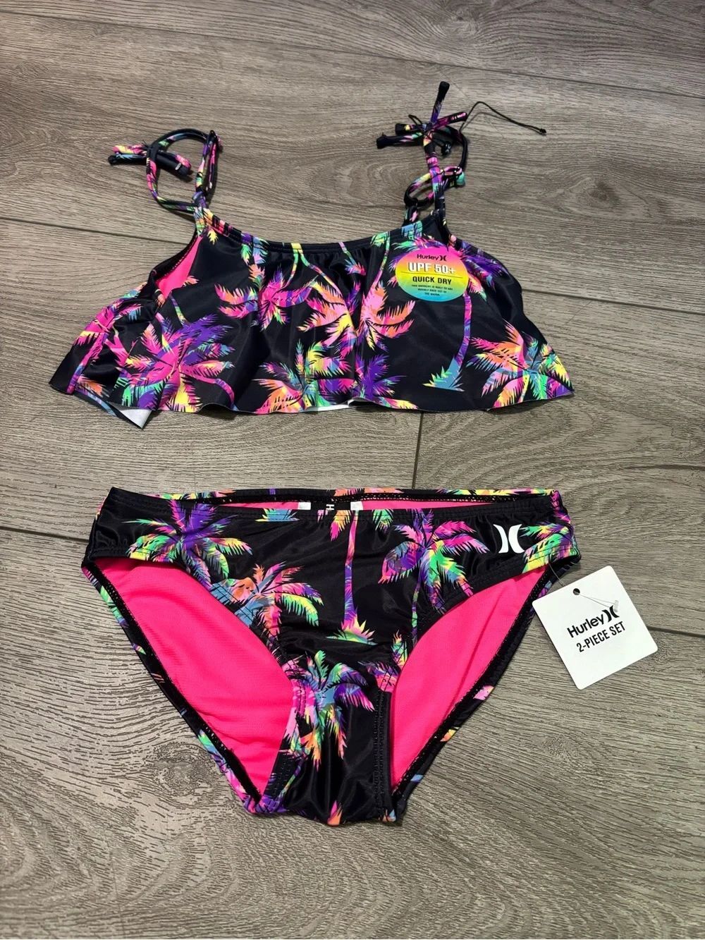 Hurley Kids Black Neon Palm 2-Piece Bikini Set